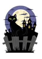 a haunted castle with a black kitty